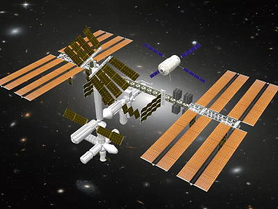 International Space Station Structure With Solar Panels And Modules In Space 3d model