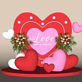 Romantic Pink Heart Neon Light Photo Spot With LOVE Lettering Heart Decorations And Flower Bouquets