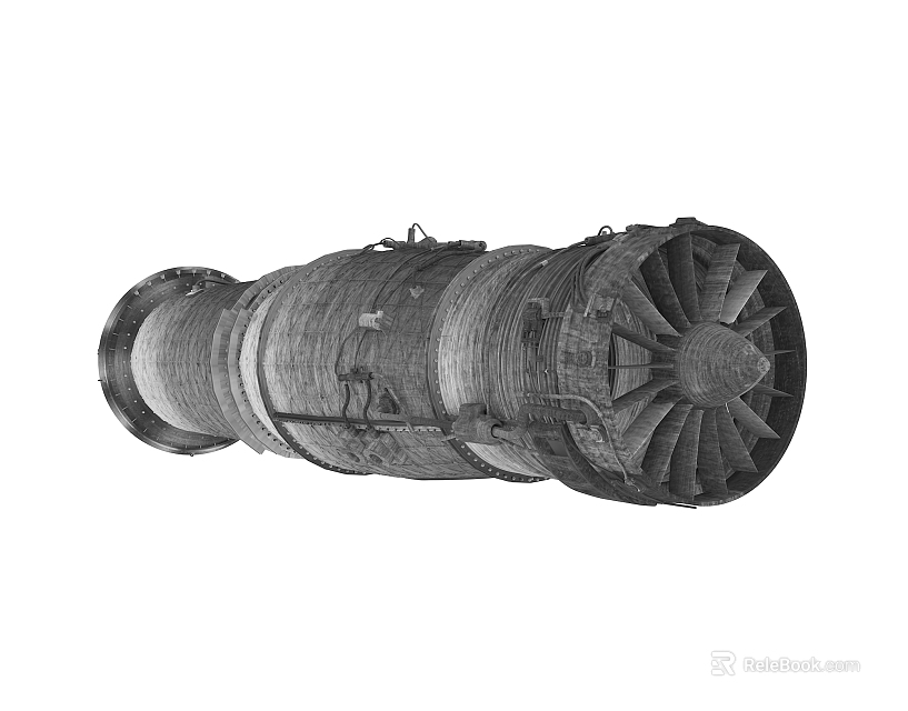 Large Industrial Turbine Engine Detailed Mechanical Structure With Turbine Blades 3d model 