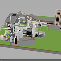 Detailed Architectural Building Complex Model With Various Structures And Green Lawn Areas