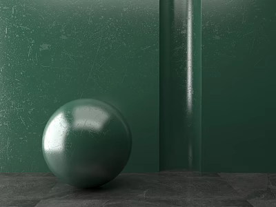 Green Spherical Sculpture Displayed Against Green Wall With Dark Floor 3d model