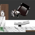 Modern Office Desk With Marble Top Wooden Panel Office Chair Potted Plant And Computer Monitor