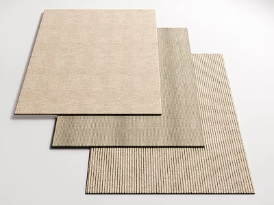 Neutral Toned Square Rugs with Smooth and Striped Textures Stacked Together 3d model