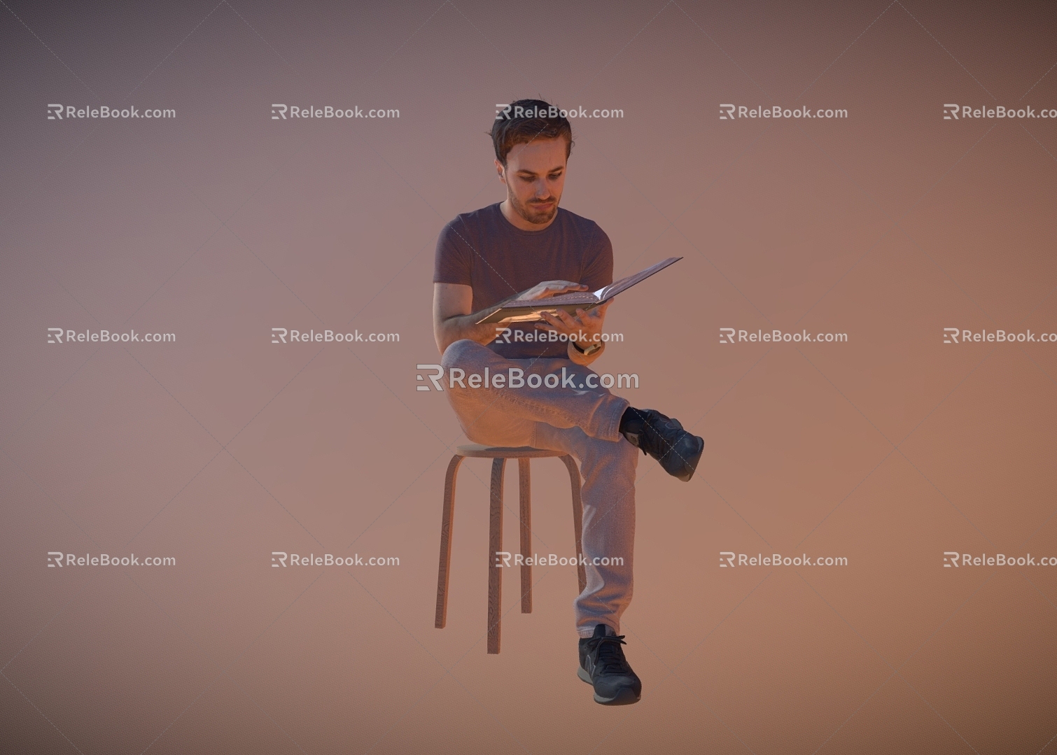 Seat Chair Man Reading Man 3d model