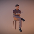 Seat Chair Man Reading Man 3d model