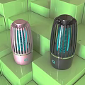 Pink And Black Air Purifiers With Blue Light Display On Green Cubic Background