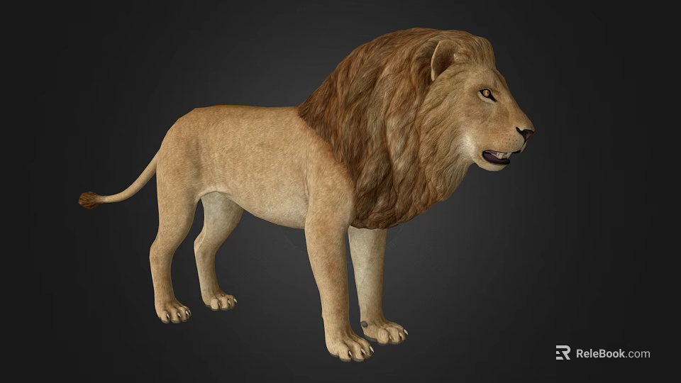 Game Movie Character Lion 3D Model With Brown Mane Standing Pose And Dark Background 3d model 