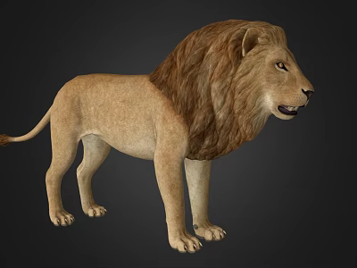 Game Movie Character Lion 3D Model With Brown Mane Standing Pose And Dark Background 3d model