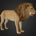 Game Movie Character Lion 3D Model With Brown Mane Standing Pose And Dark Background