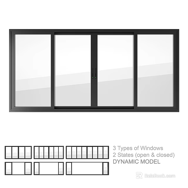 Black Frame Casement Window with Three Types and Dynamic Open Closed States 3d model 