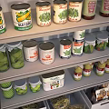 Modern Kitchen Decorative Cabinet With Glass Doors Storing Canned Goods And Cereal Boxes