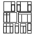 Different Black Frame Window Design Styles With Various Glass Panel Layouts 3d model