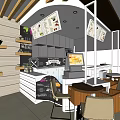 Modern Bubble Tea Shop Interior With Tables Chairs Menu Board And Shelves