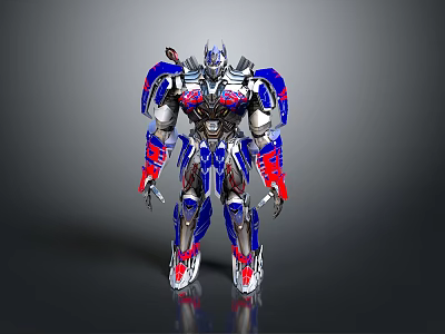 Sci Fi Robot Character With Shiny Silver Blue Red Armor And Mechanical Design 3d model