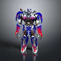 Sci Fi Robot Character With Shiny Silver Blue Red Armor And Mechanical Design