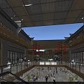 Chinese Traditional Style Commercial Street Featuring Glass Roof And Multi Level Shopping Space With Pedestrians