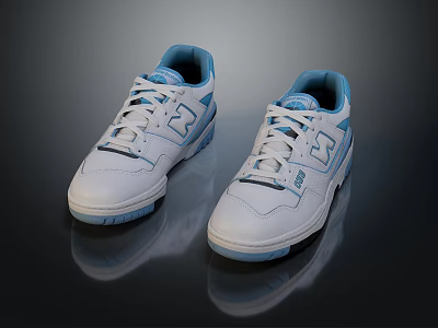 White And Blue Lace Up Casual Sneakers With Stylish Design And Comfortable Fit 3d model