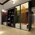 Modern Colorful Glass Window Display In Restaurant Interior With Bright Lighting