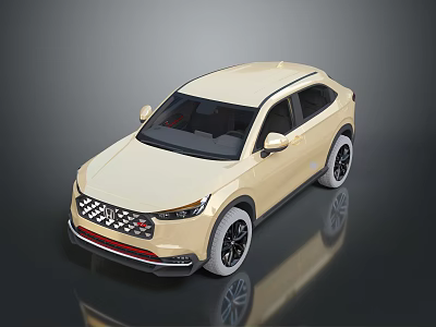Beige Modern SUV Car With Front Grille Black Wheels And Reflection On Dark Background 3d model