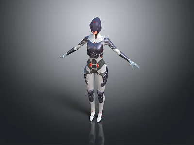 Futuristic Game Movie Character With Armored Suit Blue Silver Red Accents Standing Pose Shiny Surface 3d model