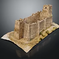 Cartoon Castle Scene Featuring Stone Built Towers Thick Walls And Sandy Base With Vegetation