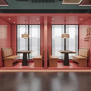 Chinese Restaurant Hot Pot Restaurant Chinese Restaurant Card Seat Dining Table and Chair Combination Hot Pot Table Hot Pot Induction Cooker Integrated Table Card Seat Sofa Rattan Dining Chair Tableware Chandelier 3d model