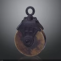 Vintage Metal Pulley With Wooden Wheel And Rustic Industrial Design