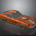 Red Rusty Vintage Sports Car With Weathered Body And Silver Stripes