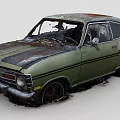 Rusty Old Green Abandoned Vintage Car With Broken Windows And Dust