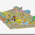 Colorful Building Blocks Kids Play Area With Slide Ball Pit And Cartoon Characters