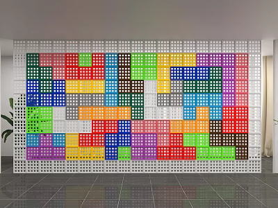 Colorful Partition Wall With Square Panels In Puzzle Design For Modern Room 3d model
