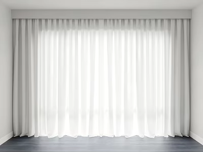 White Curtains Covering Full Window in Room With White Walls and Dark Wooden Floor 3d model