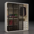 Modern Wardrobe Design With Slatted Sliding Doors Hanging Clothes And Storage Drawers