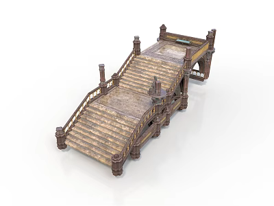 Ancient Stone Bridge Architectural Structure With Detailed Ornate Railings And Staircase Design 3d model