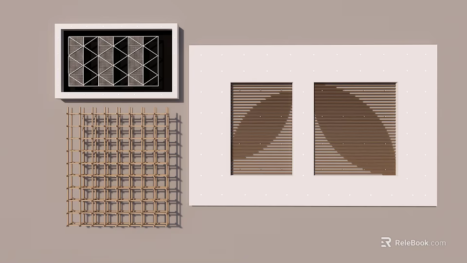 Ceiling Design With Geometric Grid And Slatted Patterns 3d model