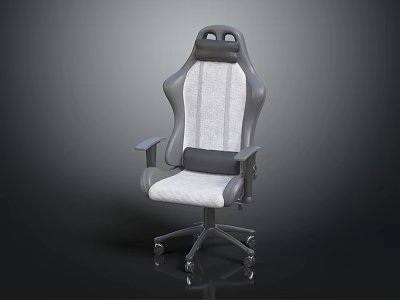 Gray And White Gaming Chair With High Backrest Armrests And Wheeled Base 3d model