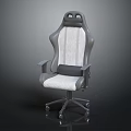 Gray And White Gaming Chair With High Backrest Armrests And Wheeled Base