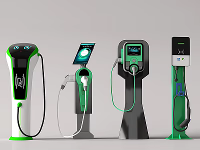 Public Electric Vehicle Charging Stations With Modern Designs And Digital Interfaces 3d model