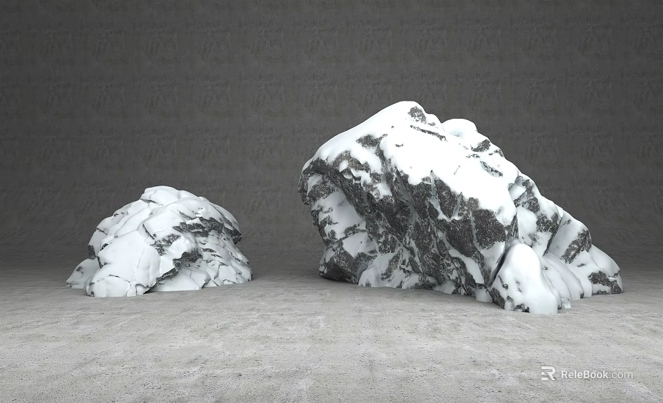 Stone Wood Decorative Pieces Featuring Snow Covered Natural Texture And Shape 3d model 