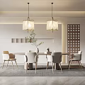 Modern Restaurant Interior With Dining Table Chairs Pendant Lights And Decorative Plant