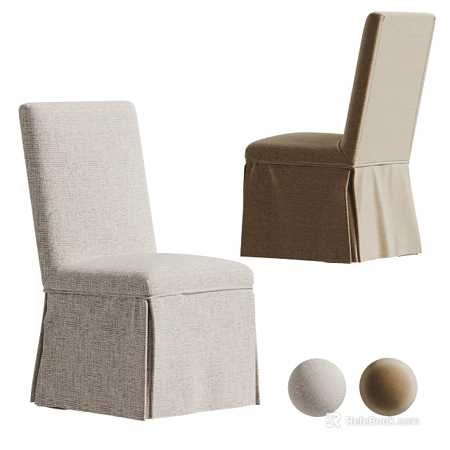 Elegant Modern Beige Linen Upholstered Dining Chairs With Skirted Design 3d model