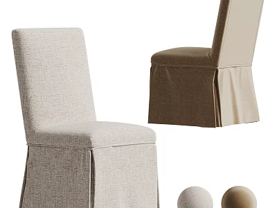 Elegant Modern Beige Linen Upholstered Dining Chairs With Skirted Design 3d model