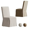 Elegant Modern Beige Linen Upholstered Dining Chairs With Skirted Design 3d model