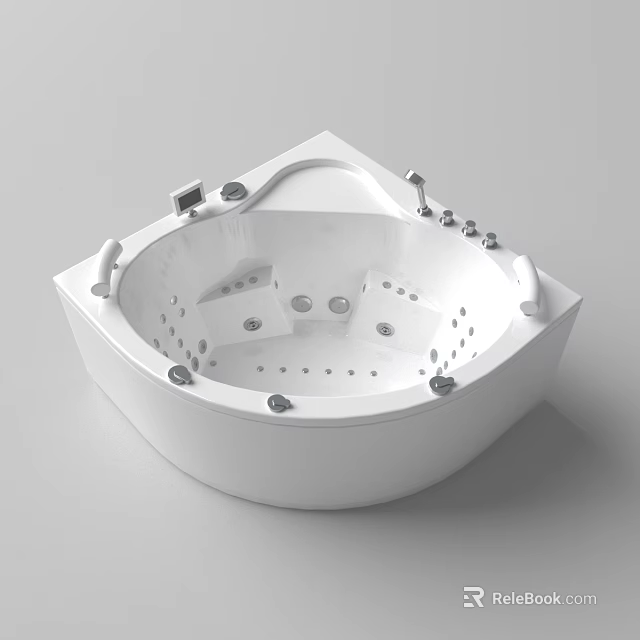 White Freestanding Jacuzzi Bathtub With Whirlpool Jets And Control Panel 3d model 