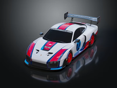 White Race Car With Red Blue Stripes ROTA X Logo 01 Rear Wing Red Wheels 3d model