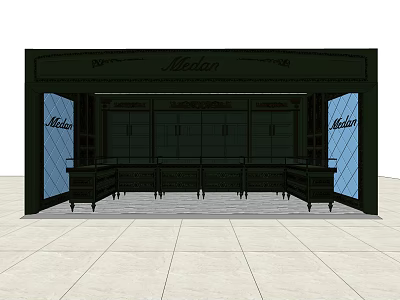 Madlen Mall Store With Dark Green Facade Glass Windows And Display Counters 3d model