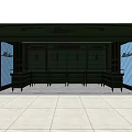 Madlen Mall Store With Dark Green Facade Glass Windows And Display Counters