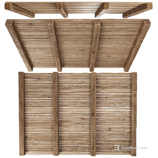 Wooden Slatted Ceiling Design With Support Beams For Modern Interior Spaces 3d model 