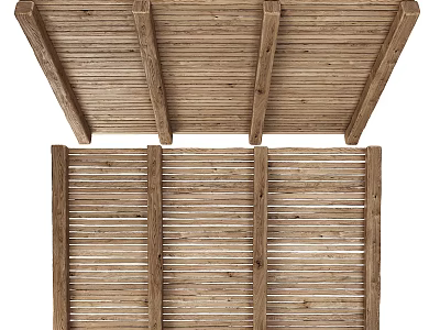 Wooden Slatted Ceiling Design With Support Beams For Modern Interior Spaces 3d model