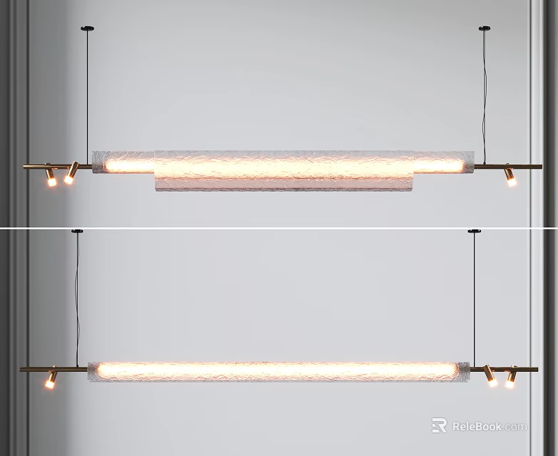 Modern Minimalist Long Linear Pendant Light With Metal Frame And Warm Glow 3d model 